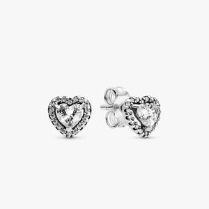 PANDORA Elevated Silver 925 Heart Earrings Stud Cubic Zirconia